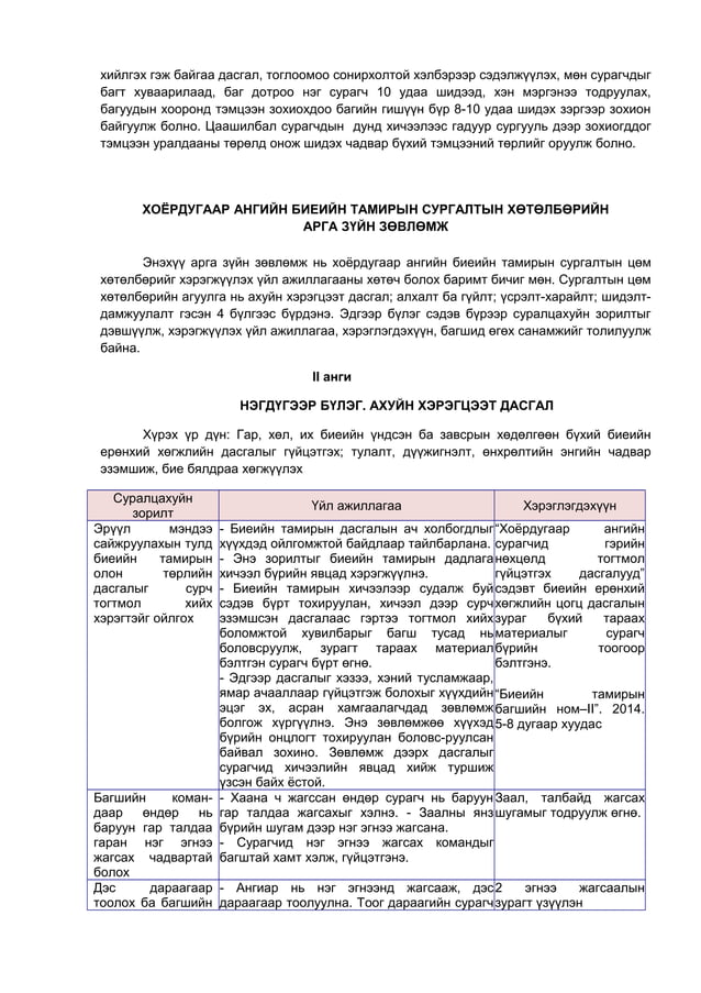 БАГА БОЛОВСРОЛ - БИЕИЙН ТАМИР | PDF