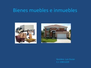 Bienes muebles e inmuebles 
Nombre: Luis Duran 
C.I: 23811229 
 