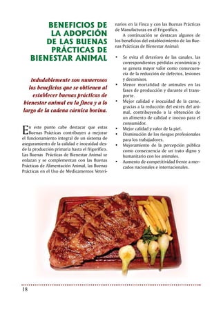 19Bienestar Animal: nuevo reto para la ganadería
BIBLIOGRAFÍA
Barros A; Puntos críticos para el Bienestar Animal, recomendaciones para su optimiza-
ción; Dirección de Servicios Técnicos a la cadena Agroindustrial; Instituto Nacio-
nal de Carnes; Montevideo, Uruguay.
Bienestar Animal, alternativas de manejo para una producción de calidad; Instituto
Nacional de Carnes INAC; Uruguay, Junio 2004.
Bienestar en los Animales de Granja en la UE, Fundación Vasca para la Seguridad Agro-
alimentaria, enero 2004.
Chambers P, Grandin T; Directrices para el manejo, transporte y sacrificio humanitario
del ganado; FAO, Roma 2001.
Código Internacional Recomendado de Prácticas de Higiene para la Carne Fresca, CAC/
RCP 11-1976, Rev. 1 (1993); Códex Alimentarius.
Código Sanitario para los Animales Terrestres, Organización Mundial de Sanidad Ani-
mal OIE, 2005.
Ferrarese E; Memorias Curso de capacitación en Bienestar Animal; SENASA, Argentina,
2004.
Manual de Buenas Prácticas Pecuarias en el sistema de producción de ganado produc-
tor de carne en confinamiento; Secretaría de Agricultura, Ganadería, Desarrollo
Rural, Pesca y Alimentación SAGARPA; México.
Manual de Buenas Prácticas Pecuarias en la Producción Primaria; Reunión N° XXIII (N°
17 MSF); subgrupo técnico de medidas sanitarias y fitosanitarias; Managua, Ni-
caragua; 2003.
Manual de Procedimientos Bienestar Animal; Dirección de Luchas Sanitarias; Dirección
Nacional de Sanidad Animal; Servicio Nacional de Sanidad y Calidad Agroalimen-
taria SENASA; marzo 2004.
www.grandin.com
Agradecimientos fotográfícos a:
Germán Andrés Vásquez, Luz Alba Guerrero,
Héctor Anzola Vásquez y Germán S. Niño.
 
