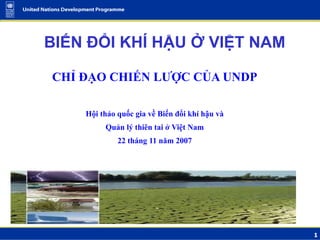 1
BIẾN ĐỔI KHÍ HẬU Ở VIỆT NAM
CHỈ ĐẠO CHIẾN LƯỢC CỦA UNDP
Hội thảo quốc gia về Biến đổi khí hậu và
Quản lý thiên tai ở Việt Nam
22 tháng 11 năm 2007
 
