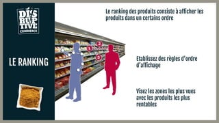 LE RANKING
Le ranking des produits consiste à afficher les
produits dans un certains ordre
Etablissez des règles d’ordre
d’affichage
Visez les zones les plus vues
avec les produits les plus
rentables
 