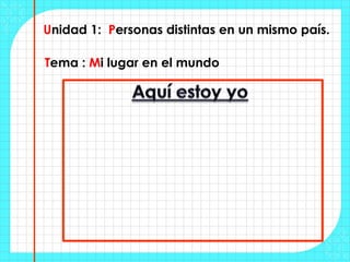 Unidad 1: Personas distintas en un mismo país.

Tema : Mi lugar en el mundo
 