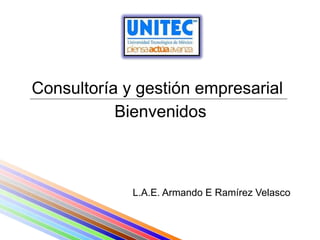 Consultoría y gestión empresarial
           Bienvenidos



             L.A.E. Armando E Ramírez Velasco
 