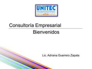 Consultoría Empresarial
Bienvenidos
Lic. Adriana Guerrero Zapata
 