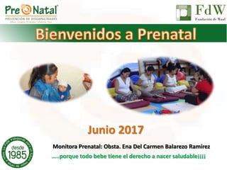 Junio 2017
…..porque todo bebe tiene el derecho a nacer saludable¡¡¡¡
Monitora Prenatal: Obsta. Ena Del Carmen Balarezo Ramírez
 