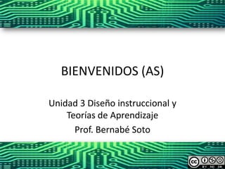 BIENVENIDOS (AS) Unidad 3 Diseño instruccional y Teorías de Aprendizaje Prof. Bernabé Soto 
