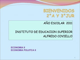 AÑO ESCOLAR  2011 INSTITUTO DE EDUCACION SUPERIOR ALFREDO COVIELLO ECONOMIA II  ECONOMIA POLIITCA II 