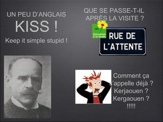 QUE SE PASSE-T-IL
UN PEU D’ANGLAIS
                          APRÈS LA VISITE ?
   KISS !
Keep it simple stupid !




                                   Comment ça
                                 s’appelle déjà ?
                                   Kerjaouen ?
                                   Kergaouen ?
                                       !!!!!
 