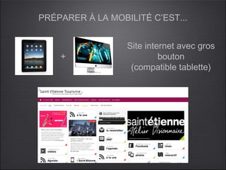 PRÉPARER À LA MOBILITÉ C’EST...


                  Site internet avec gros
    +                      bouton
                   (compatible tablette)
 