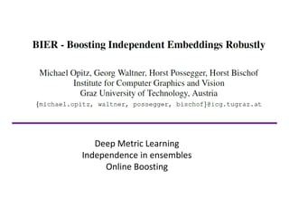 Deep Metric Learning
Independence in ensembles
Online Boosting
 