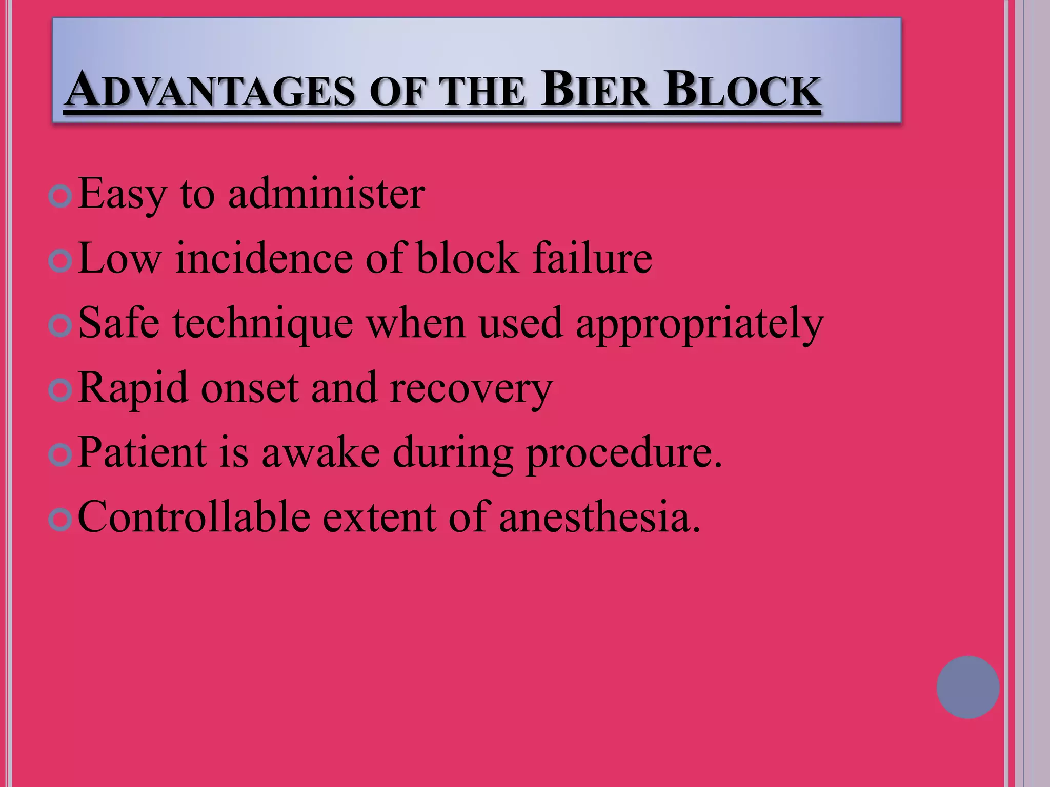 Bier block (intravenous regional anesthesia) PPT