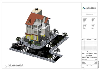 www.autodesk.com/revit
Scale
Checked by
Drawn by
Date
Project number
Consultant
Address
Address
Phone
Fax
e-mail
Consultant
Address
Address
Phone
Fax
e-mail
Consultant
Address
Address
Phone
Fax
e-mail
Consultant
Address
Address
Phone
Fax
e-mail
12/8/201510:26:24AM
PHỐI CẢNH TỔNG THỂ
0001
BIỆT THỰ SÂN VƯỜN
LEE HOÀ
Owner
Issue Date
Author
Checker
KT - 1.01
No. Description Date
PHỐI CẢNH TỔNG THỂ
1
 