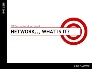 BIETans network proposalBIET 2011Network.., What is it?BIET ALUMNI