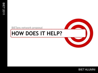 BIETans network proposalBIET 2011How does it help?BIET ALUMNI