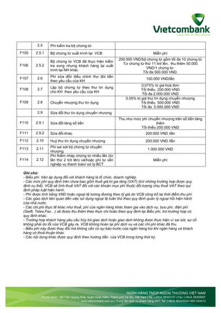 Biểu phí Thư tín dụng LC của Vietcombank Vietnam | PDF