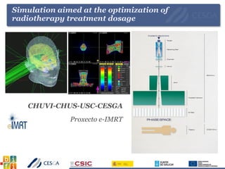 Simulation aimed at the optimization of
radiotherapy treatment dosage
CHUVI-CHUS-USC-CESGA
Proxecto e-IMRT
 