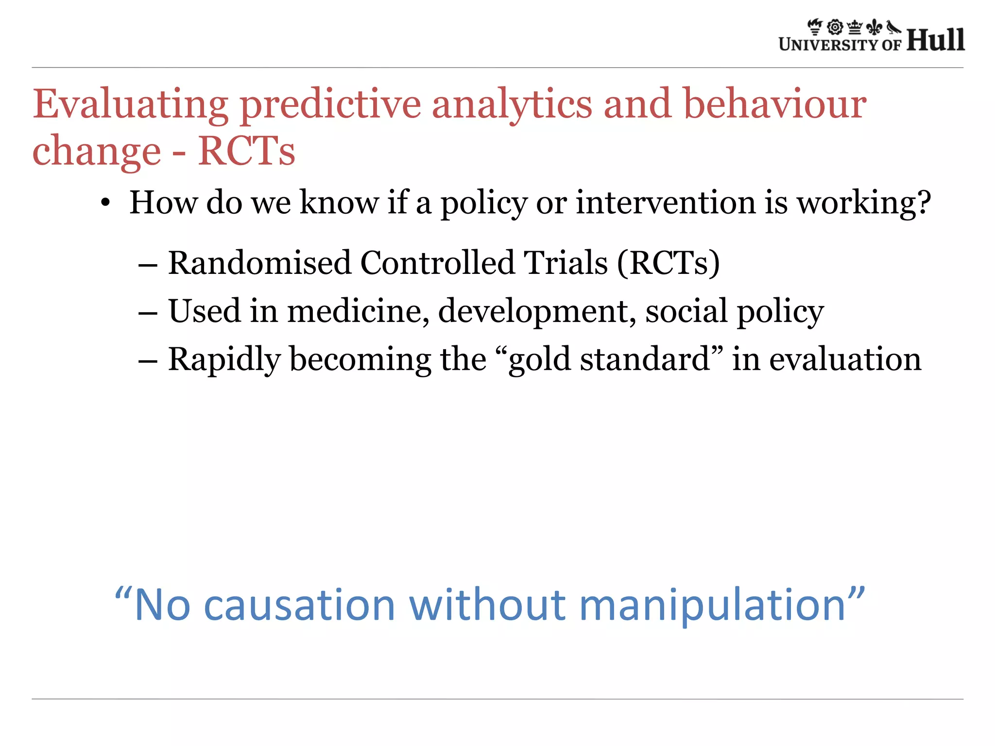 Big data: it's about iteration
•  Start small when tackling big data
•  Go open source software
•  Train existing employees who know the business
rather than hunt for data talent
•  Iterate on your project as you learn which data sources
are valuable, and which questions yield real insights
•  You don't have to know the end from the beginning,
but you should have a clearer view of what you hope to
achieve with Big Data than the Gartner report seems to
indicate most have
h9p://readwrite.com/2013/09/18/gartner-­‐on-­‐big-­‐data-­‐everyones-­‐doing-­‐it-­‐no-­‐one-­‐knows-­‐why#awesm=~ost43oe8yXjDzr	
  
 