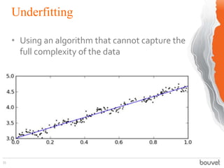 Underfitting
33
• Using an algorithm that cannot capture the
full complexity of the data
 