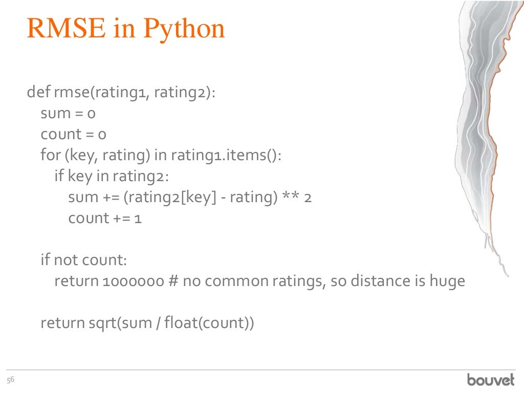 RMSE in Python def rmse(rating1,