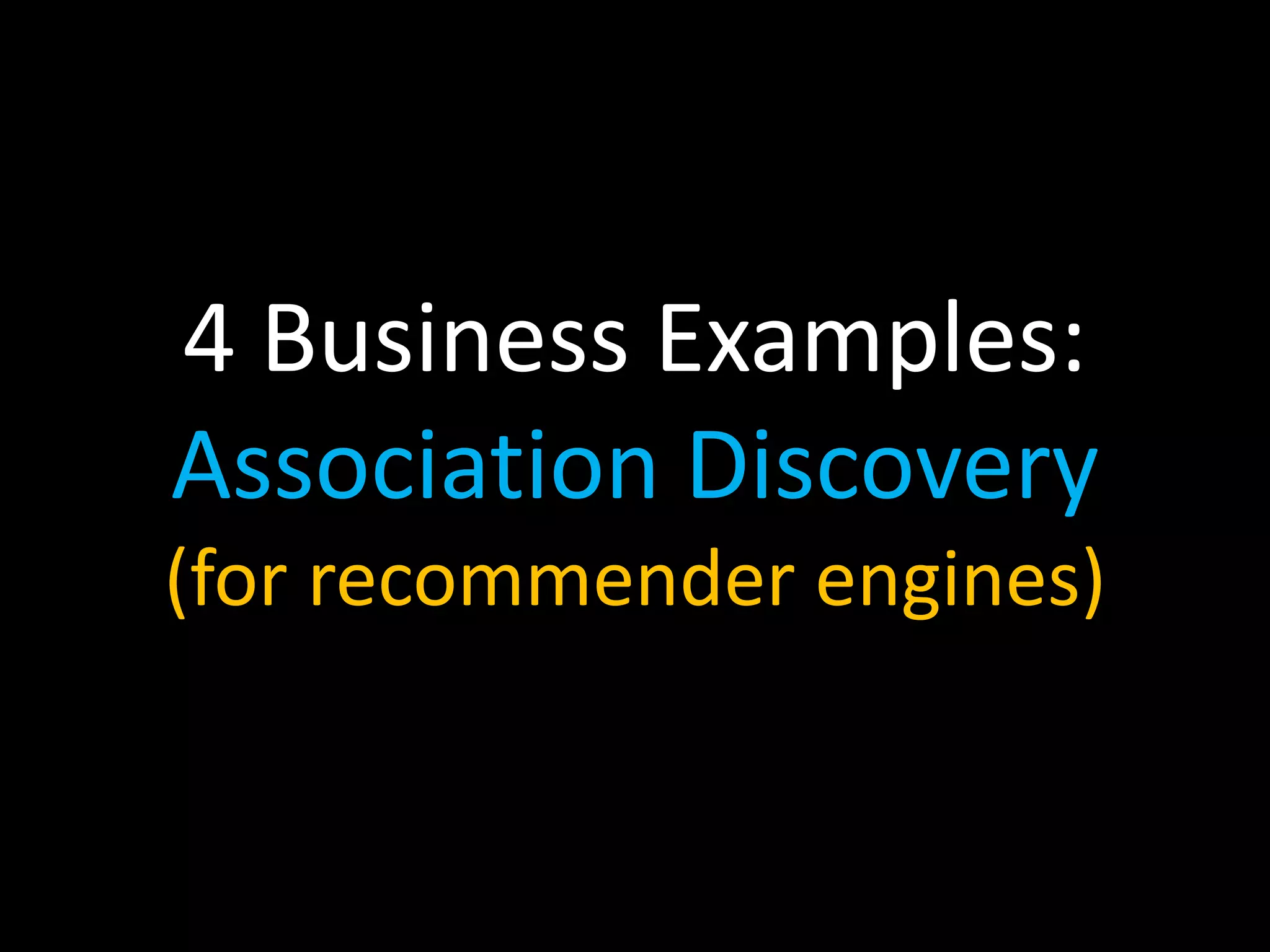 4 Business Examples:
Association Discovery
(for recommender engines)
 
