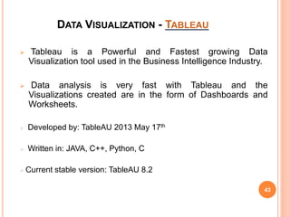 DATA VISUALIZATION - TABLEAU
 Tableau is a Powerful and Fastest growing Data
Visualization tool used in the Business Inte...