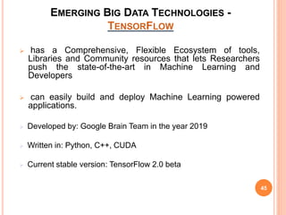 EMERGING BIG DATA TECHNOLOGIES -
TENSORFLOW
 has a Comprehensive, Flexible Ecosystem of tools,
Libraries and Community re...