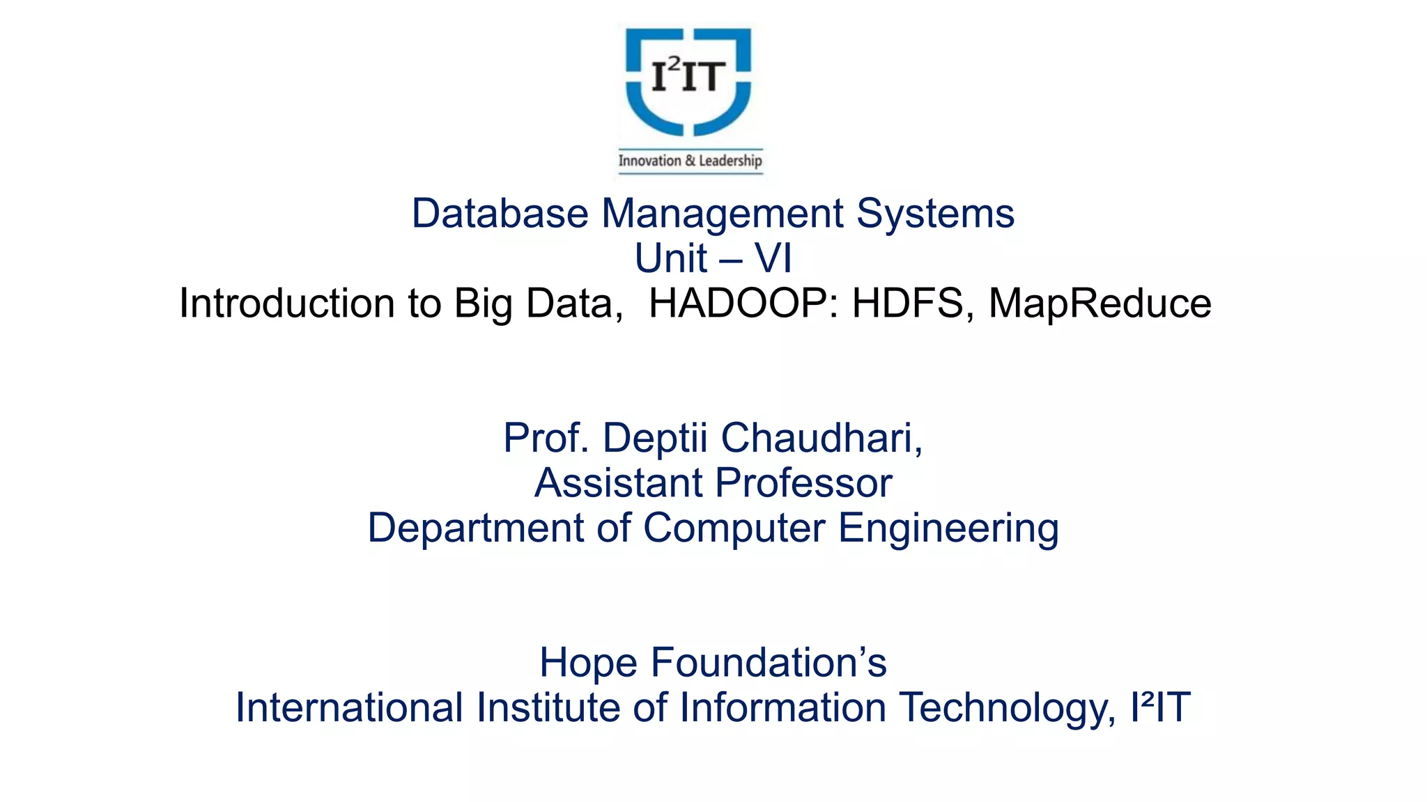 Introduction to Big Data, HADOOP: HDFS, MapReduce | PPTX