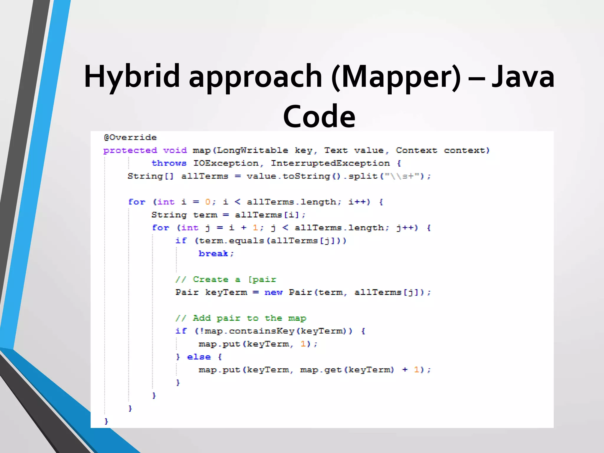 Hybrid approach (Mapper) – Java
Code
 