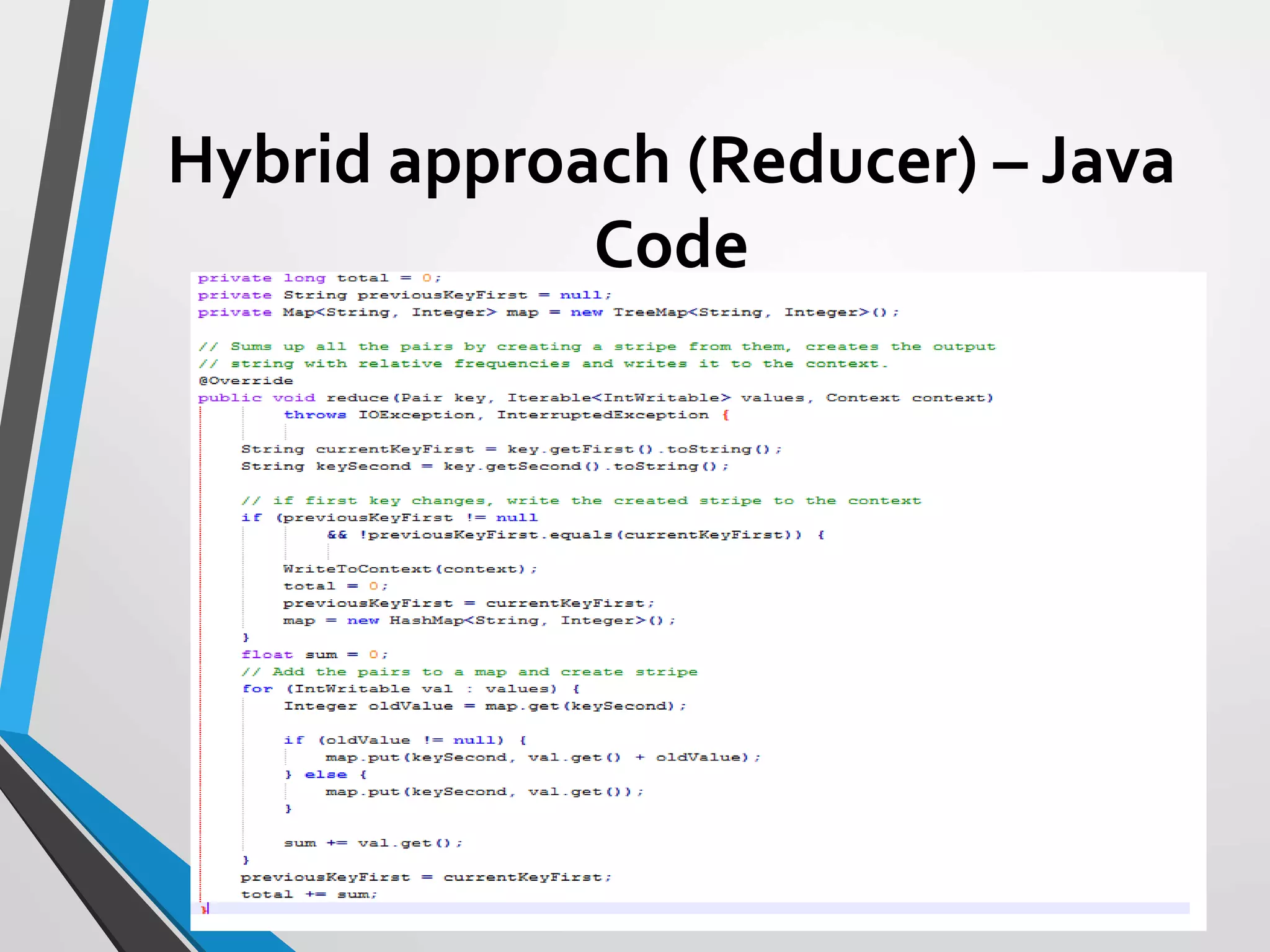 Hybrid approach (Reducer) – Java
Code
 