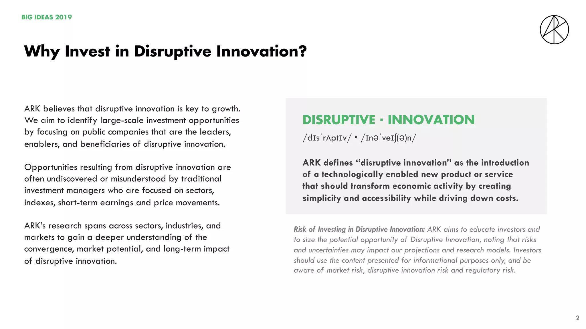 Innovation is Key to Growth - Big ideas - 2019 - ARK Invest | PDF