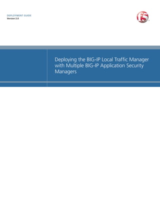 DEPLOYMENT GUIDE
Version 2.0




                   Deploying the BIG-IP Local Traffic Manager
                   with Multiple BIG-IP Application Security
                   Managers
 
