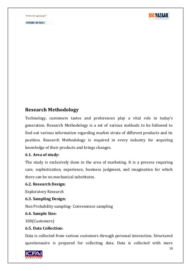 Big Bazaar Summer Internship Report MBA 2015-2017