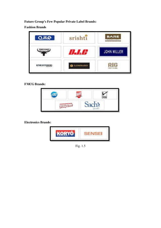 Future Group’s Few Popular Private Label Brands:
Fashion Brands




FMCG Brands:




Electronics Brands:




                                  Fig. 1.5
 