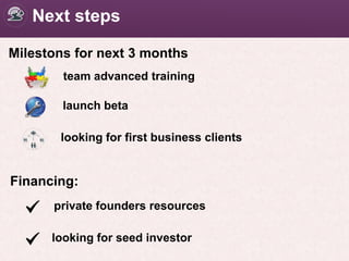 Founders
Mirosław
Zdebiak
software developer
web app architect
16 years experience
Agnieszka
Zdebiak
software designer
data scientist
15 years experience
Student Science Society
20 potencial marketers
and data scientist
Student Science Society
„Brains”
10 software developers
BI, machine learning
 