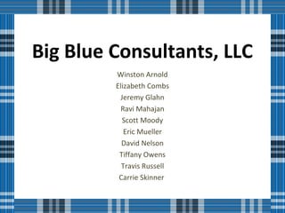 Big Blue Consultants, LLC
Winston Arnold
Elizabeth Combs
Jeremy Glahn
Ravi Mahajan
Scott Moody
Eric Mueller
David Nelson
Tiffany Owens
Travis Russell
Carrie Skinner
 