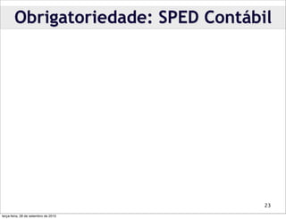 Obrigatoriedade: SPED Contábil




                                      23

terça-feira, 28 de setembro de 2010
 