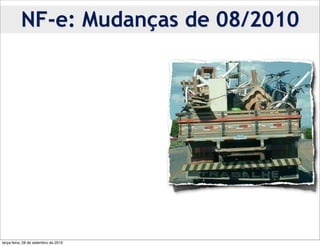 NF-e: Mudanças de 08/2010




terça-feira, 28 de setembro de 2010
 