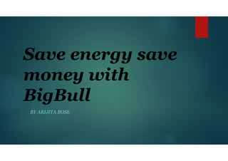 Save energy save
money with
BigBull
BY ARIJITA BOSE
 