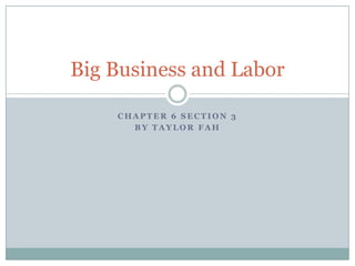 Big Business and Labor

    CHAPTER 6 SECTION 3
      BY TAYLOR FAH
 