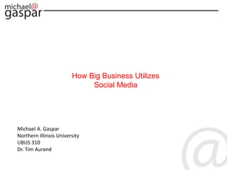 How Big Business Utilizes
Social Media
Michael A. Gaspar
Northern Illinois University
UBUS 310
Dr. Tim Aurand
 