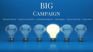 BIG
Campaign
Benjamin Willis - Mariana Ranzahuer - Katherine Wardlaw - Bre Perkins - Bailey Ferguson - Emily Reed
 