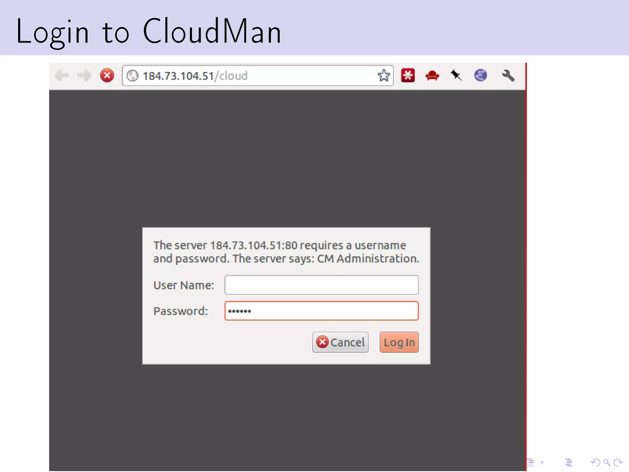 Login to CloudMan
 