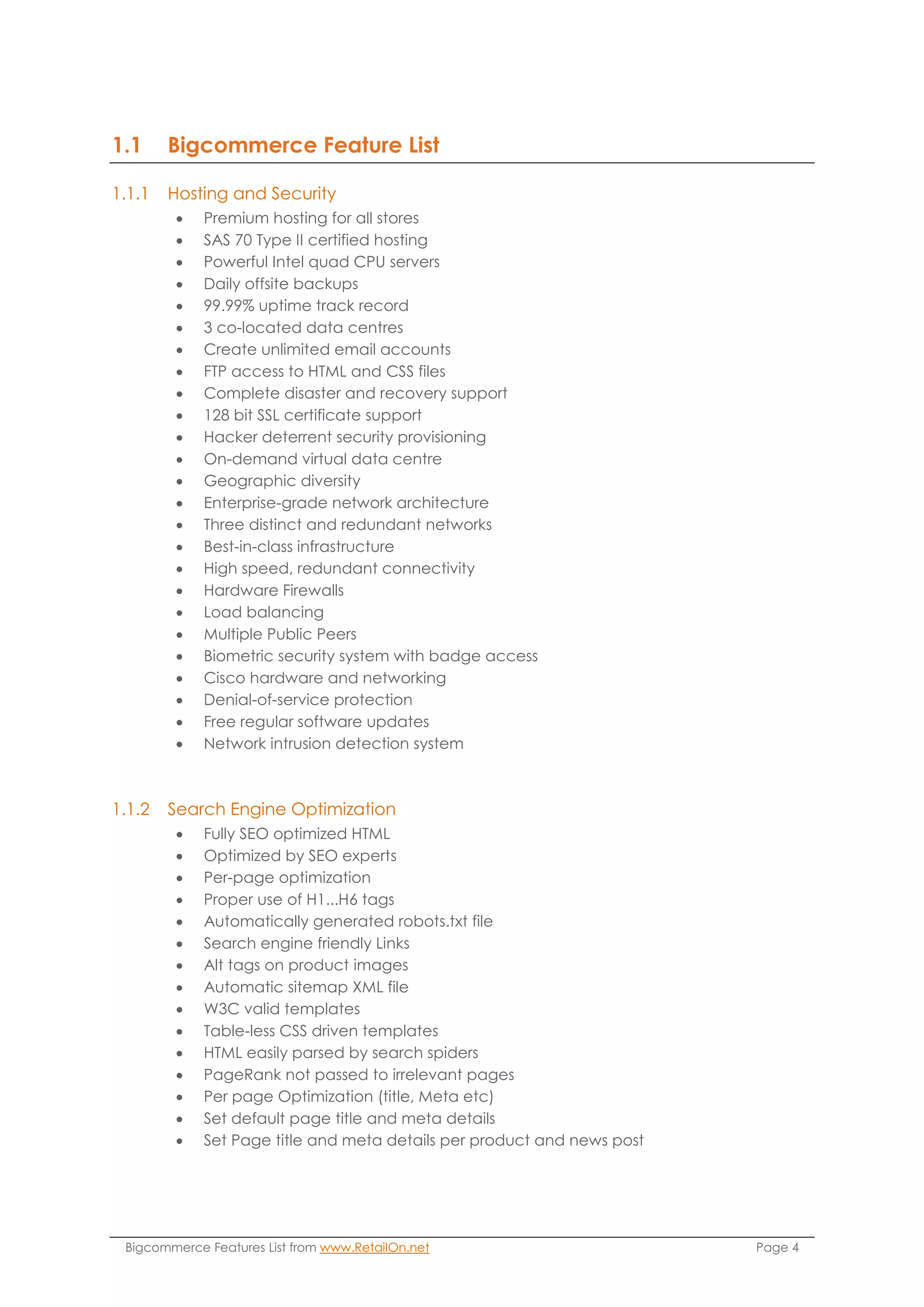 Bigcommerce features list | PDF