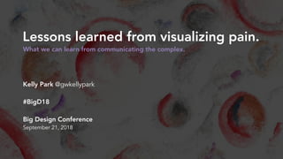 Lessons learned from visualizing pain.
What we can learn from communicating the complex.
Kelly Park @gwkellypark
#BigD18
Big Design Conference 
September 21, 2018
 