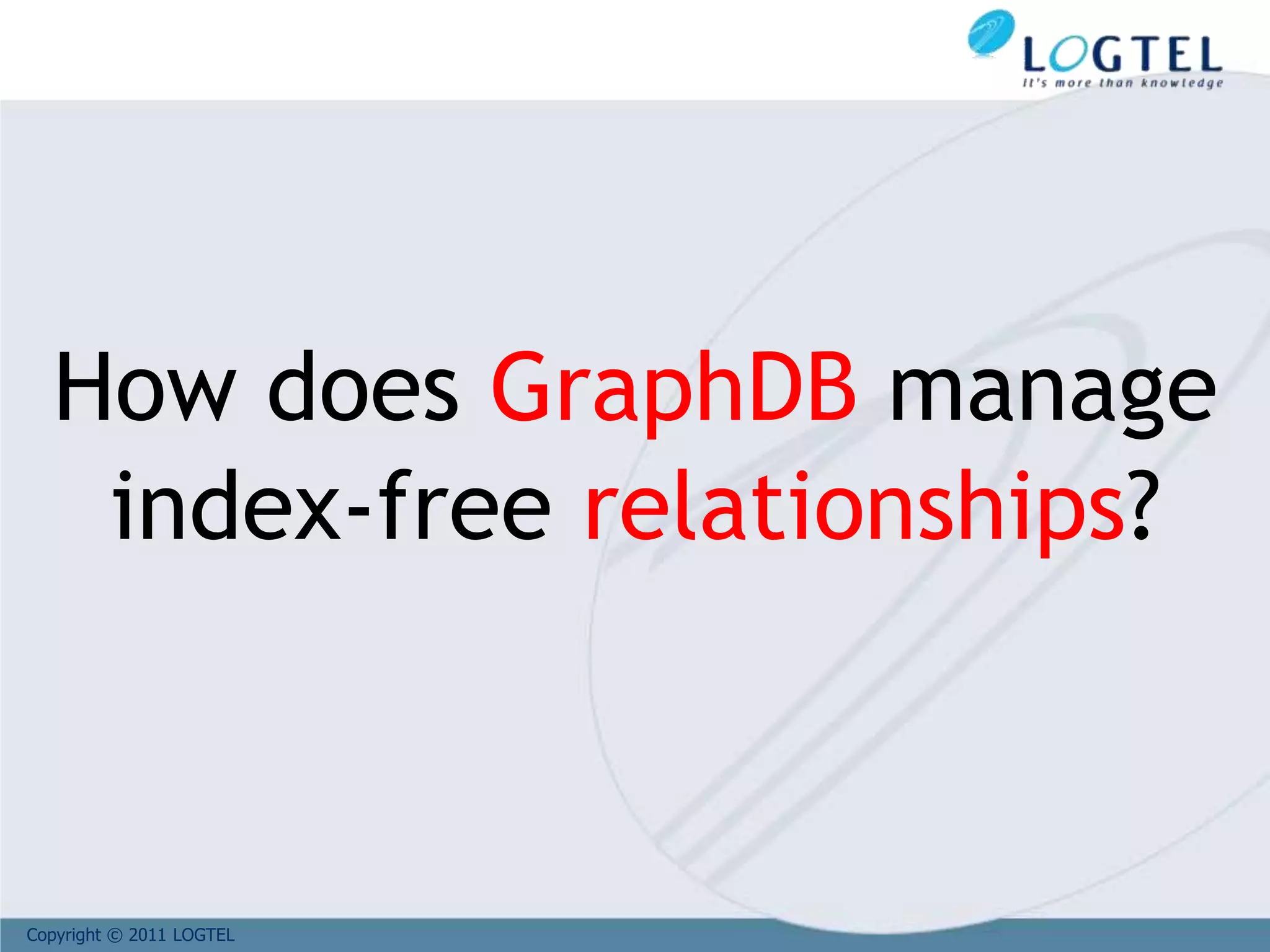 Copyright © 2011 LOGTEL
How does GraphDB manage
index-free relationships?
 