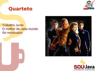 Java EE 6


SOA “Escalável”
Comunicação mais simples
Possibilidade de usar JSON
Super simples Fazer o
Servidor e o Cliente
 