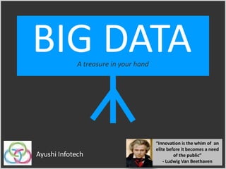 BIG DATAA treasure in your hand
Ayushi Infotech
“Innovation is the whim of an
elite before it becomes a need
of the public”
- Ludwig Van Beethaven
 