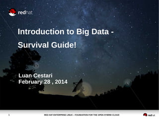 Introduction to Big Data Survival Guide!

Luan Cestari
February 28 , 2014

1

RED HAT ENTERPRISE LINUX – FOUNDATION FOR THE OPEN HYBRID CLOUD

 