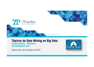 Tópicos de Data Mining en Big Data 
Ernesto Mislej - @fetnelio 
emislej@gmail.com 
Buenos Aires, 20 de Octubre de 2014 
 
