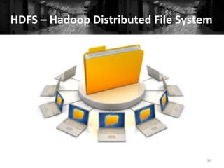 HDFS	
  –	
  Hadoop	
  Distributed	
  File	
  System	
  
33	
  
 